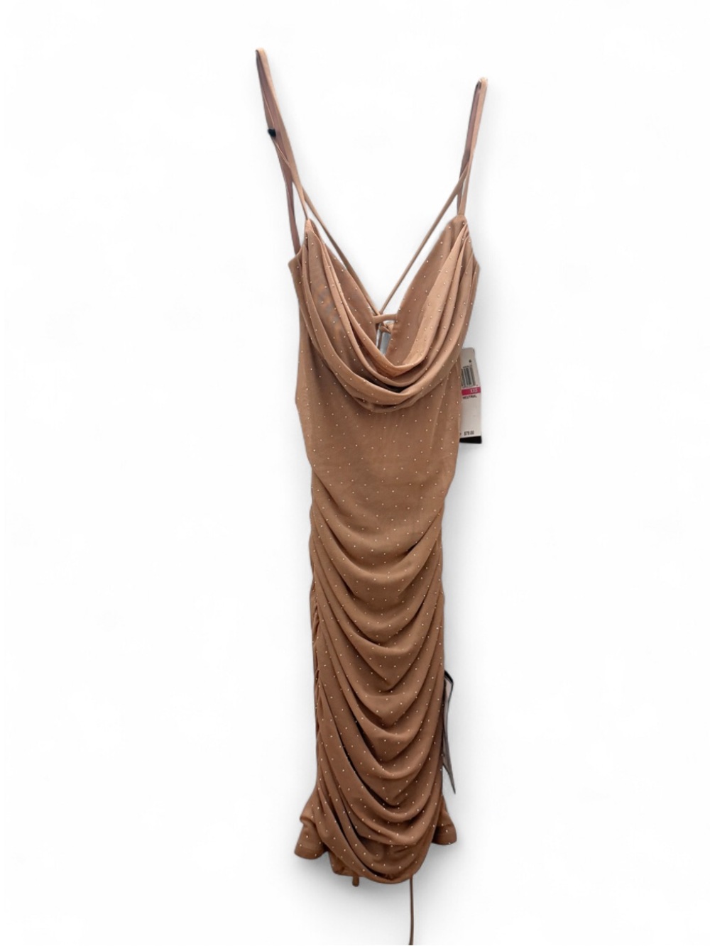 Beige Ruched Cowl Neck Slip Dress